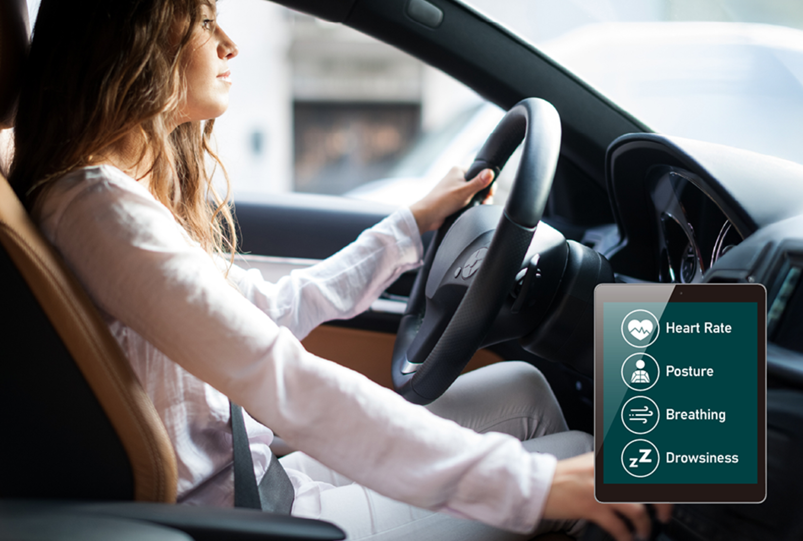 Integrating a miniaturized physiological sensing radar and a flexible antenna, iCabinGuard provides alerts of driver fatigue risks.